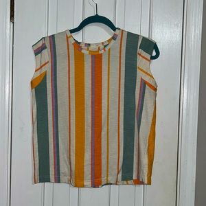 OJG brand cropped striped top with gathered back detail.